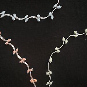 Set of 3 Avon silver 9" ankle bracelets with coral, turquoise, and green beads.